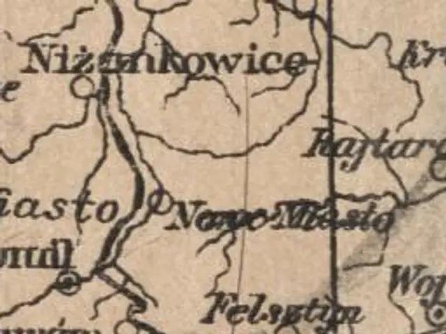 The image shows an old map of the city of Nizhny Novgorod, with text written on it. The map is...