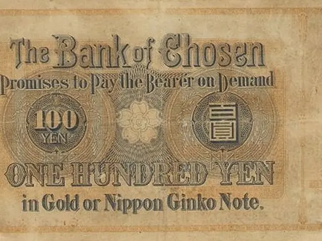 The image shows an old banknote from the Bank of Chosen with the words "Promises to Pay the Bearer...
