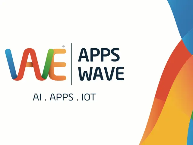 The image shows a colorful design on the right side with the words "AI, Apps, IoT" written on it...