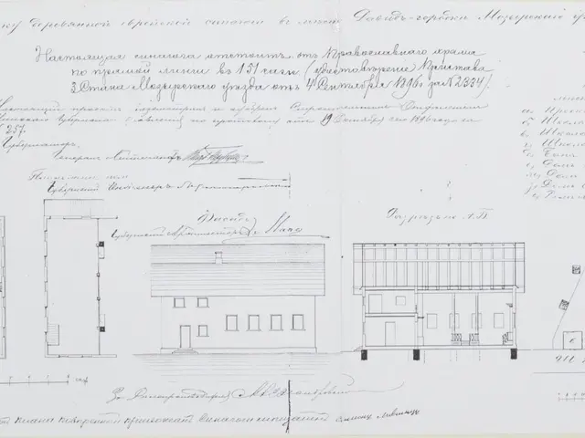 The image shows a drawing of a building with a lot of windows on a piece of paper, which is likely...
