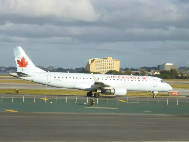 The image shows an Air Canada Airbus A320-200 on the runway at Toronto Pearson International...