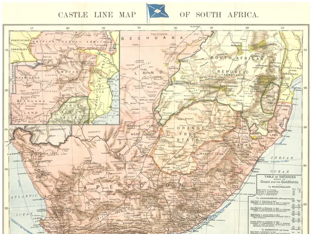 The image shows a map of South Africa with the best route to the gold fields clearly marked. The...