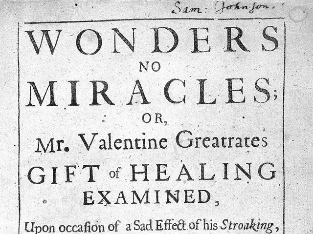 The image shows a paper with the text "Wonder No Miracles or Mr. Valentine Greatrates Gift of...